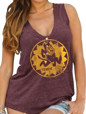The Original Retro Brand ASU Sun Devils Sparky Henley Tank Top Maroon (XL)